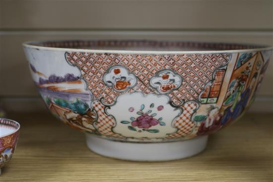 Three Chinese famille rose bowls, a Limoges teaset, a Paris porcelain cup and saucer etc